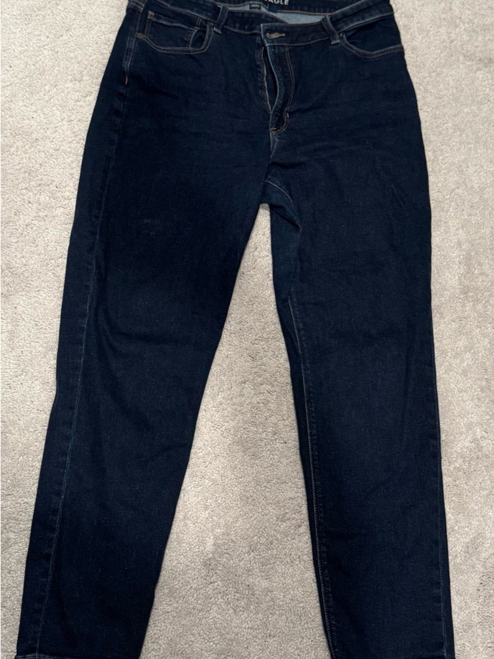 Dark Indigo Asymmetrical Mom Jeans - American Eagle Outfitter